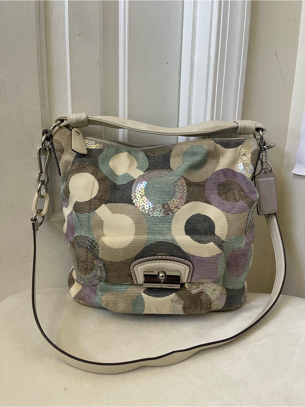 Coach Kristin Op Art Sequin Convertible Hobo Bag